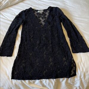 Black Lace Long Sleeve Swim Coverup